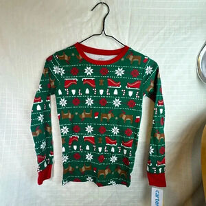 Carter's Girls 2 Pc Cotton Pajama PJ Set Christmas Red White Green Sz 10 NWT